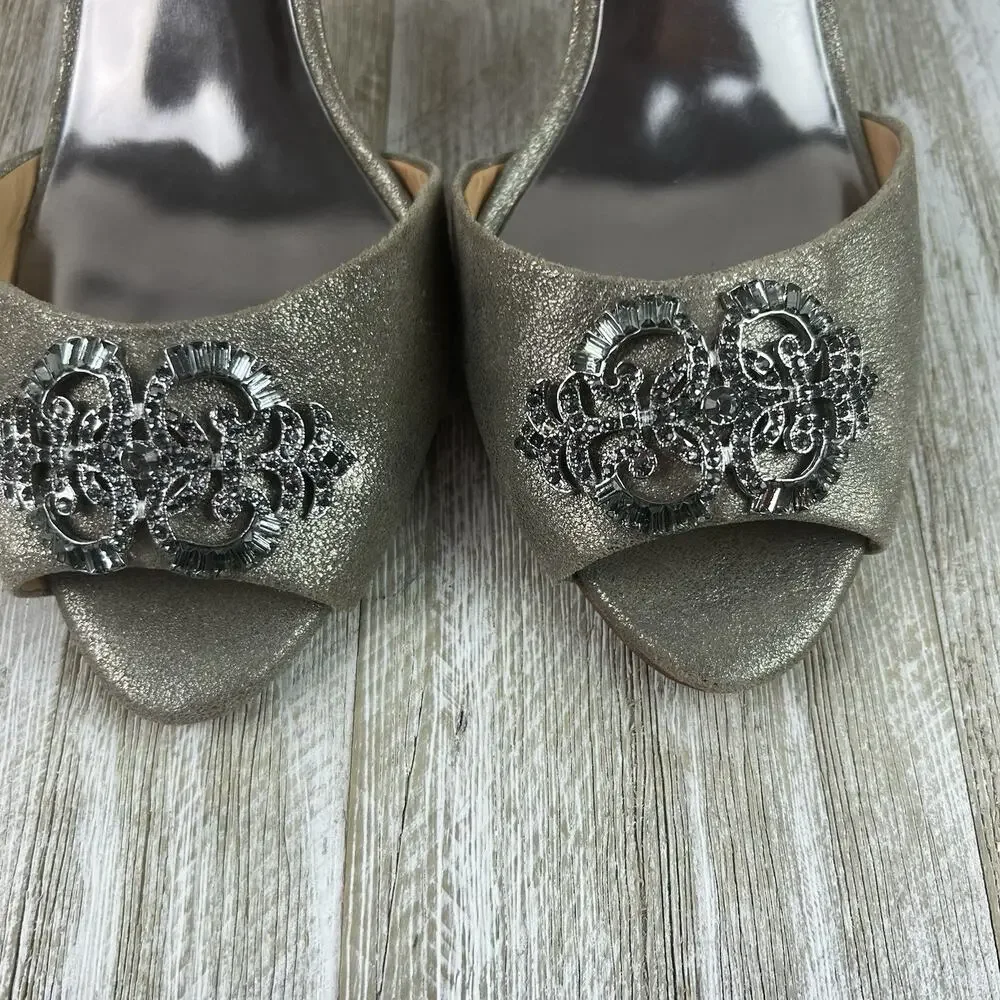 Badgley Mischka Silver Jeweled Embellished Open Toe Heels Size 9.5